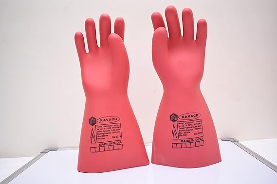 Kavach Electric Hand Glove 11kva - Rubber Material, Length 12 Inch, Black Colour | Designed For Electrical Applications, Rolled Cuff Type