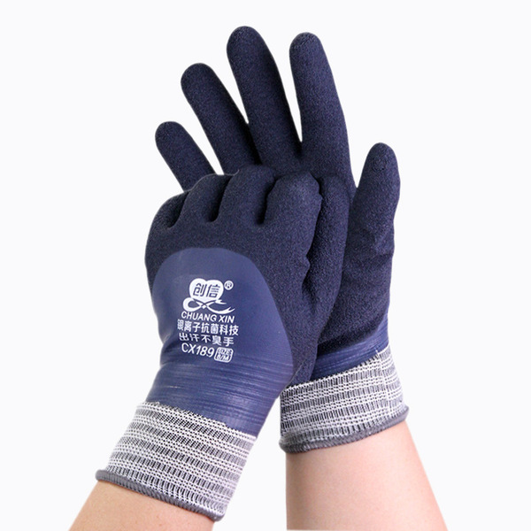 Chuangxin CX189 Full Glue Waterproof Silver Ion Antibacterial Latex Leather Full Hanging Foam Non-Slip Non-Odor Hand Labor Protection Gloves