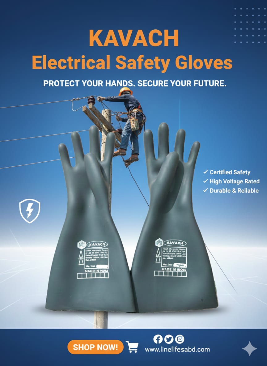 Kavach Electric Hand Glove 11kva - Rubber Material, Length 12 Inch, Black Colour | Designed For Electrical Applications, Rolled Cuff Type