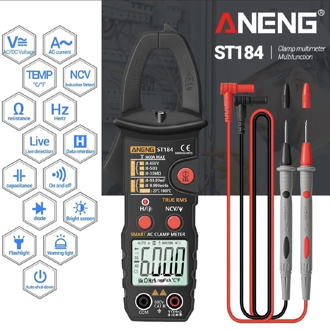 ANENG True RMS Digital Multimeter Clamp Meter DC/AC Voltage Detector AC Amp Meter with Ohm Capacitance NCV Continuity Diode Hertz Temperature Tester