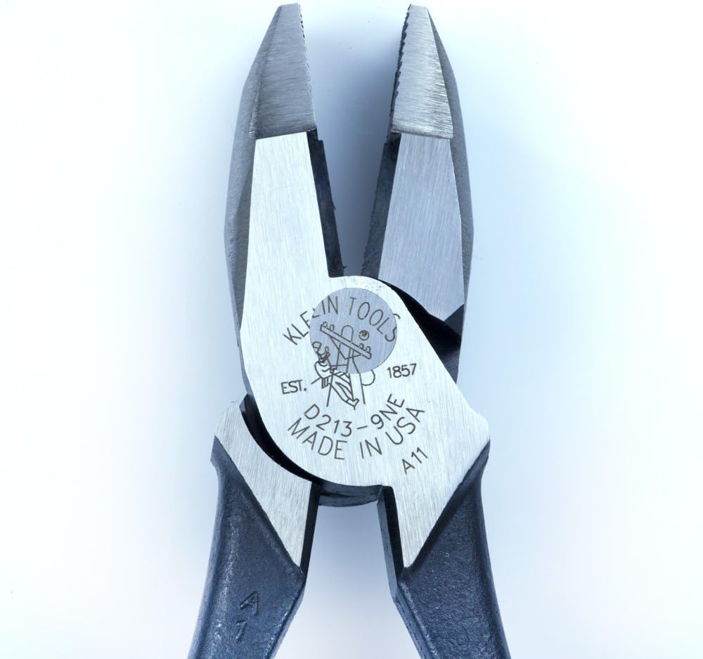 Klein Tools D213-9NE Pliers, Made in USA, 9-Inch Side Cutters, High Leverage Linesman Pliers Cut Copper, Aluminum and other Soft Metals