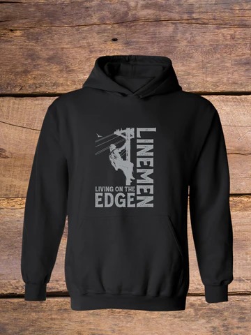 Power Lineman - Living on the Edge - Hooded Sweatshirt - Black
