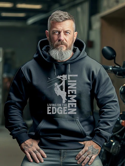 Power Lineman - Living on the Edge - Hooded Sweatshirt-BLACK