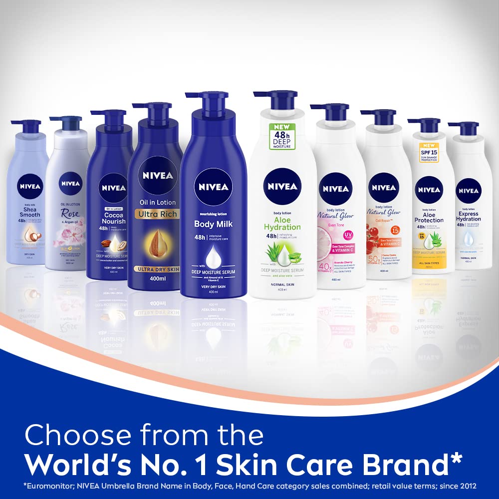 NIVEA Nourishing Body Milk 400ml Body Lotion | 48 H Moisturization | With 2X Almond Oil | Smooth and Healthy Looking Skin |For Very Dry Skin